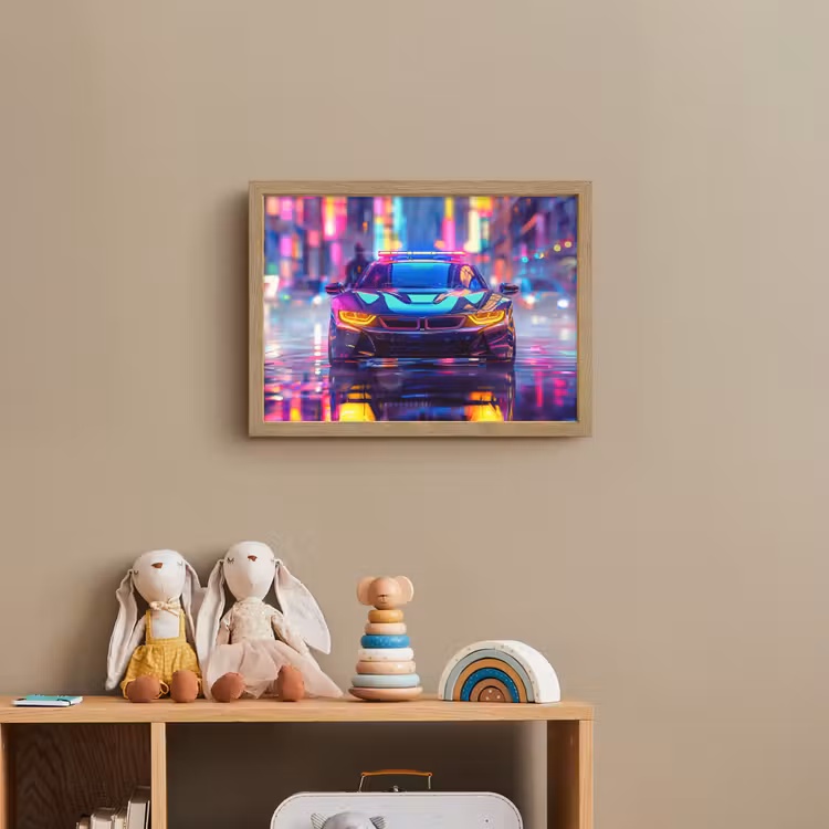 Auto - Politie - Stad - Jongens - Kleurrijk Light Box met batterij (Wandlamp kind) middel -sfeer2_kind