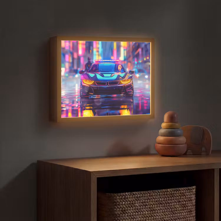 Auto - Politie - Stad - Jongens - Kleurrijk Light Box met batterij (Wandlamp kind) middel -sfeer5_kind