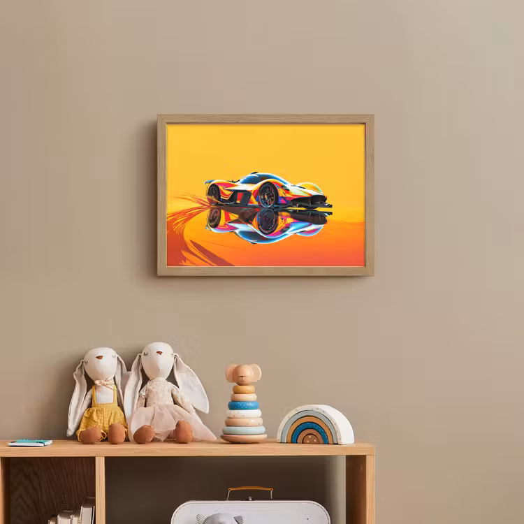 Auto - Race - F1 - Jongens - Geel - Rood Light Box met batterij (Wandlamp kind) middel -sfeer2_kind