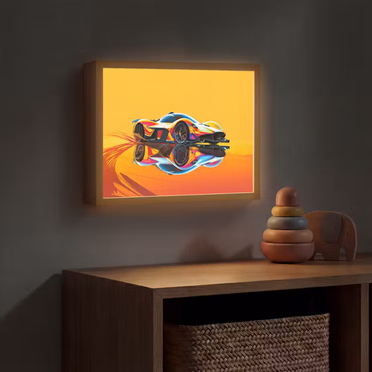 Auto - Race - F1 - Jongens - Geel - Rood Light Box met batterij (Wandlamp kind) middel -sfeer5_kind