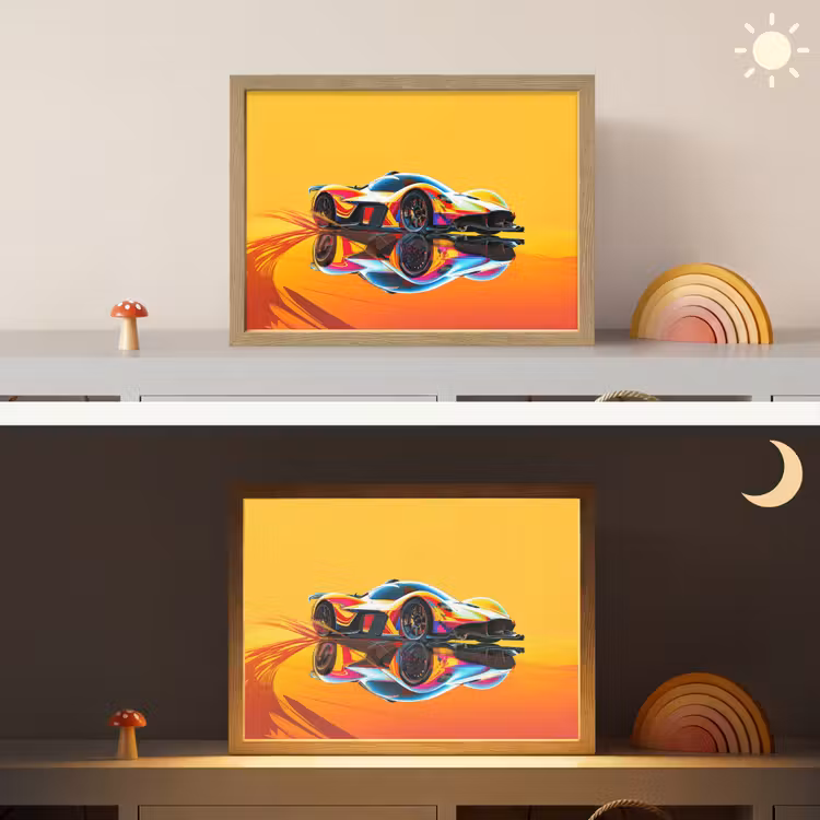 Auto - Race - F1 - Jongens - Geel - Rood Light Box met batterij (Wandlamp kind) middel -sfeer3_kind