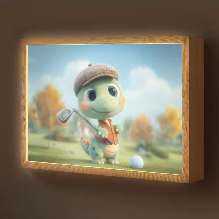 Cartoon - Dino - Groen - Golven Light Box met batterij (Wandlamp kind) middel -z3d_website