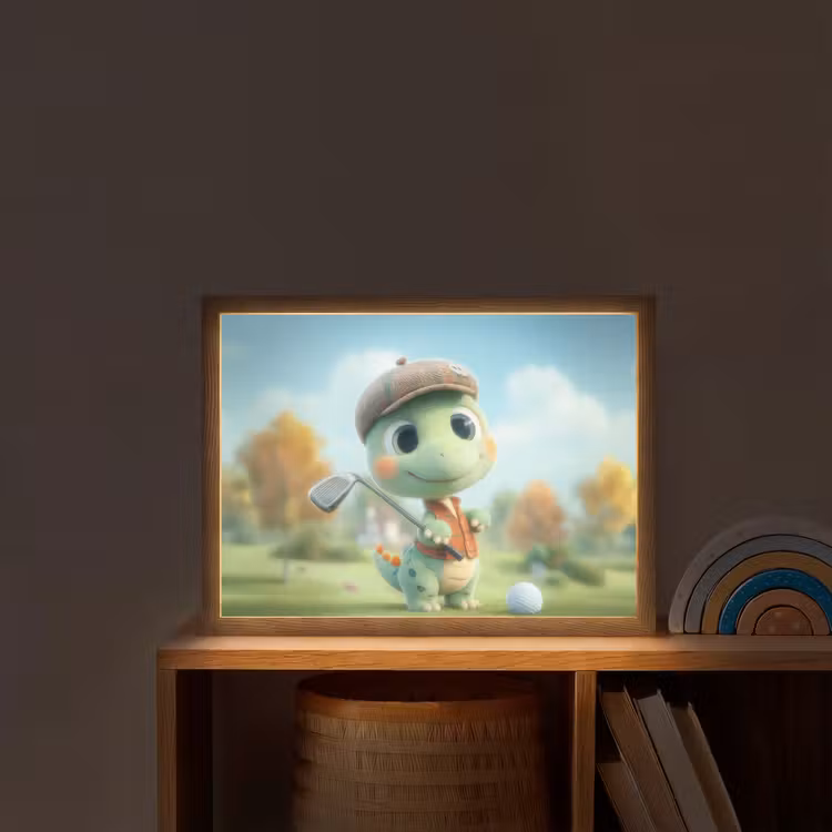 Cartoon - Dino - Groen - Golven Light Box met batterij (Wandlamp kind) middel -sfeer1_kind