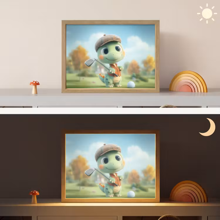 Cartoon - Dino - Groen - Golven Light Box met batterij (Wandlamp kind) middel -sfeer3_kind