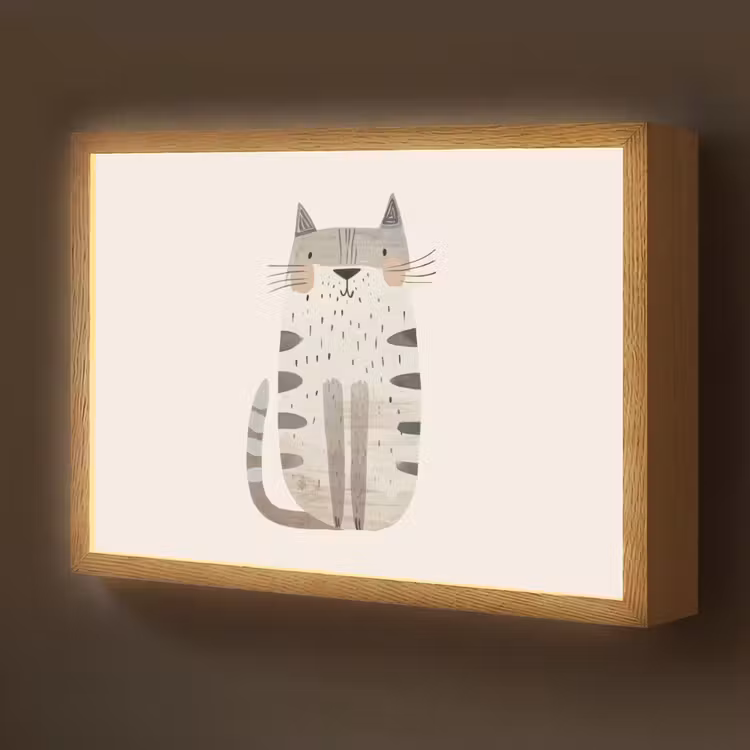 Kat - Dieren - Beige Light Box met batterij (Wandlamp kind) middel -z3d_website