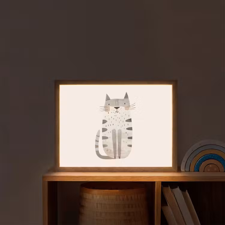 Kat - Dieren - Beige Light Box met batterij (Wandlamp kind) middel -sfeer1_kind