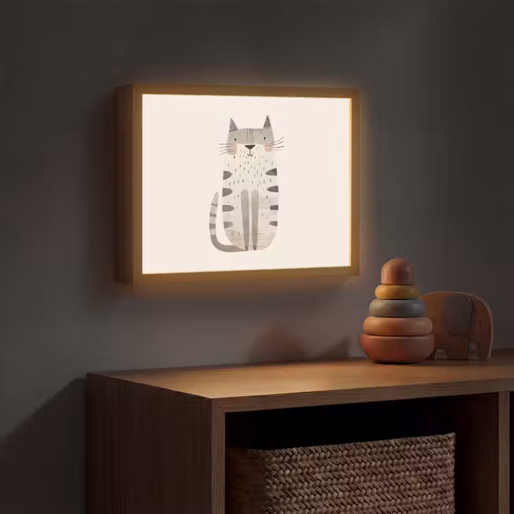 Kat - Dieren - Beige Light Box met batterij (Wandlamp kind) middel -sfeer5_kind