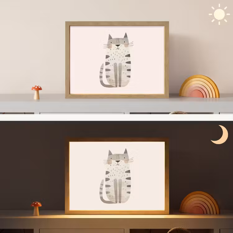 Kat - Dieren - Beige Light Box met batterij (Wandlamp kind) middel -sfeer3_kind