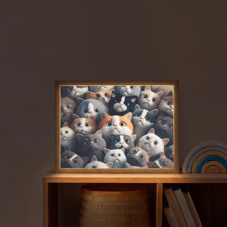 Kat - Dieren - Poes - Grijs - Patronen - Kind Light Box met batterij (Wandlamp kind) middel -sfeer1_kind