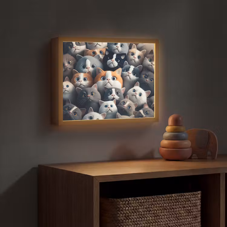 Kat - Dieren - Poes - Grijs - Patronen - Kind Light Box met batterij (Wandlamp kind) middel -sfeer5_kind