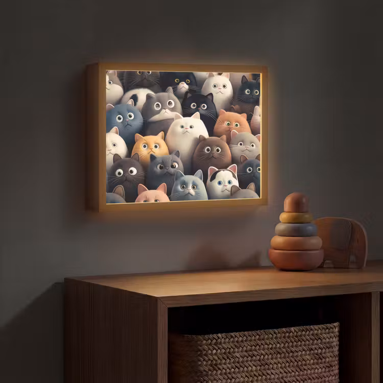 Kat - Dieren - Poes - Patroon - Jongen - Meisje Light Box met batterij (Wandlamp kind) middel -sfeer5_kind