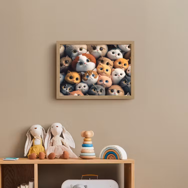 Poes - Kat - Design - Bruin - Grijs - Kids Light Box met batterij (Wandlamp kind) middel -sfeer2_kind