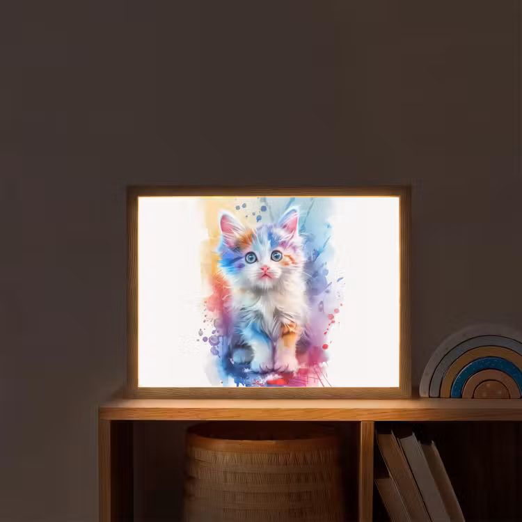 Kat - Kleurrijk - Verf - Dier - Wit Light Box met batterij (Wandlamp kind) middel -sfeer1_kind