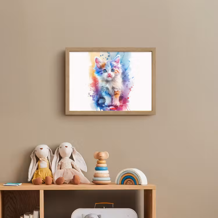 Kat - Kleurrijk - Verf - Dier - Wit Light Box met batterij (Wandlamp kind) middel -sfeer2_kind