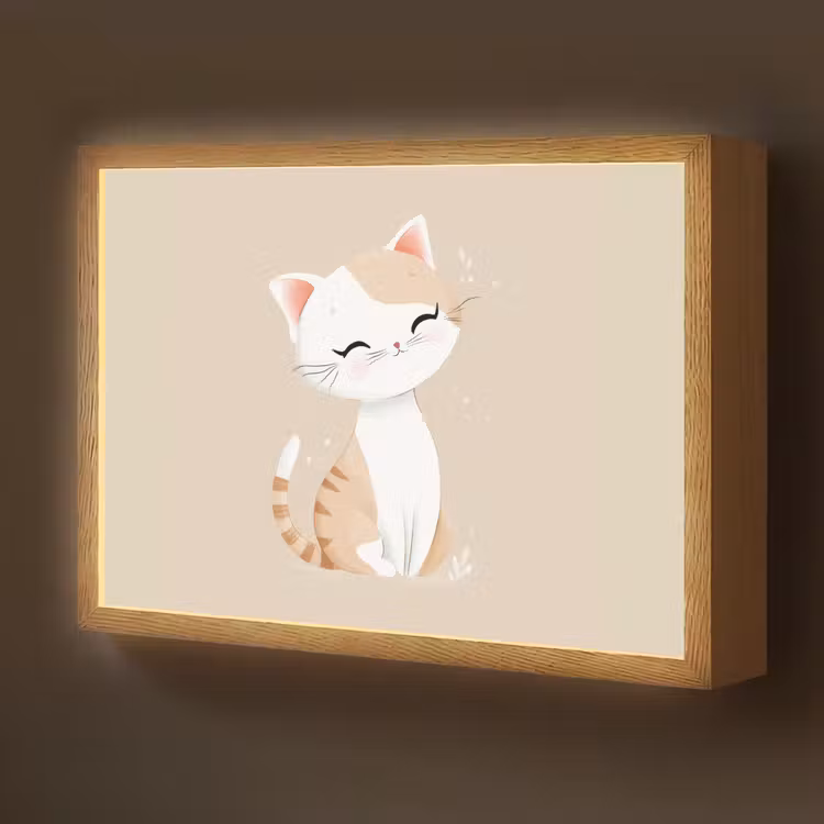 Kat - Kitten - Beige Light Box met batterij (Wandlamp kind) middel -z3d_website
