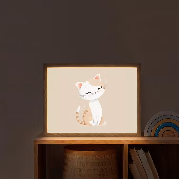 Kat - Kitten - Beige Light Box met batterij (Wandlamp kind) middel -sfeer1_kind