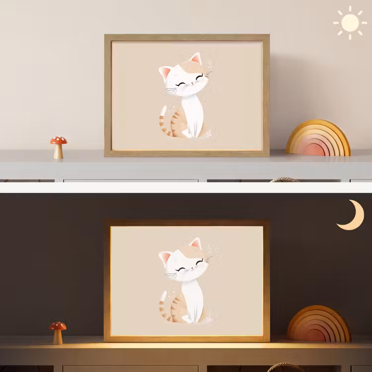 Kat - Kitten - Beige Light Box met batterij (Wandlamp kind) middel -sfeer3_kind