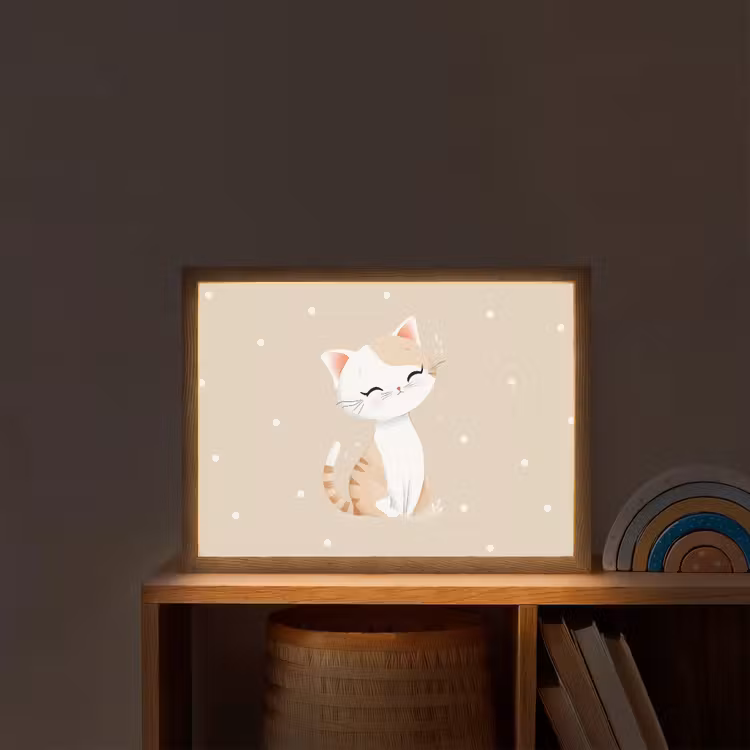 Kat - Kitten - Beige - Stippen Light Box met batterij (Wandlamp kind) middel -sfeer1_kind
