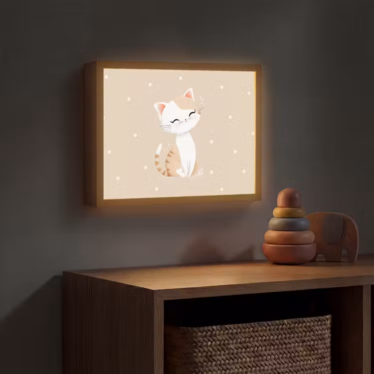 Kat - Kitten - Beige - Stippen Light Box met batterij (Wandlamp kind) middel -sfeer5_kind