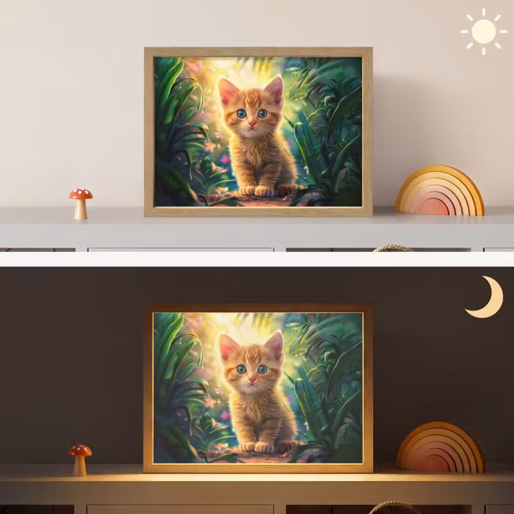 Kat - Huisdier - Natuur Light Box met batterij (Wandlamp kind) middel -sfeer3_kind