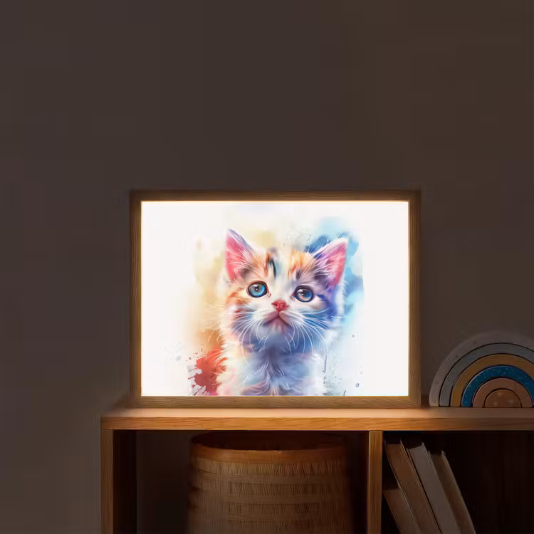 Kat - Portret - Kleuren - Verf - Wit Light Box met batterij (Wandlamp kind) middel -sfeer1_kind