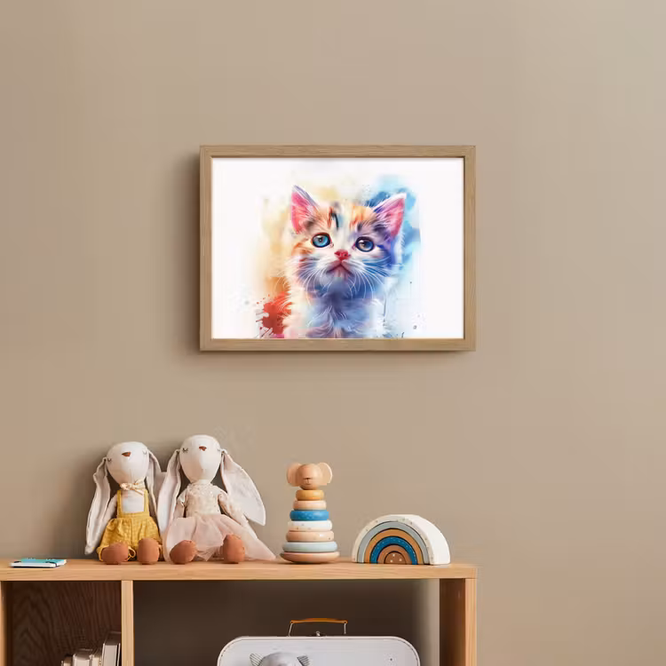 Kat - Portret - Kleuren - Verf - Wit Light Box met batterij (Wandlamp kind) middel -sfeer2_kind