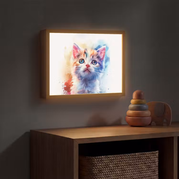 Kat - Portret - Kleuren - Verf - Wit Light Box met batterij (Wandlamp kind) middel -sfeer5_kind