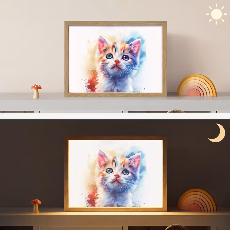 Kat - Portret - Kleuren - Verf - Wit Light Box met batterij (Wandlamp kind) middel -sfeer3_kind