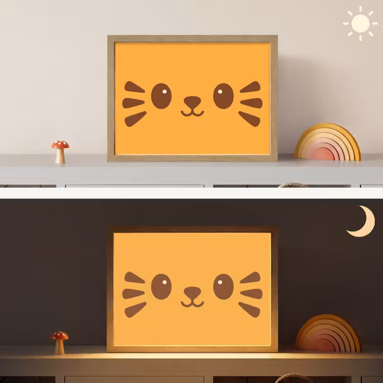Kat - Simplistisch - Oranje - Vrolijk Light Box met batterij (Wandlamp kind) middel -sfeer3_kind