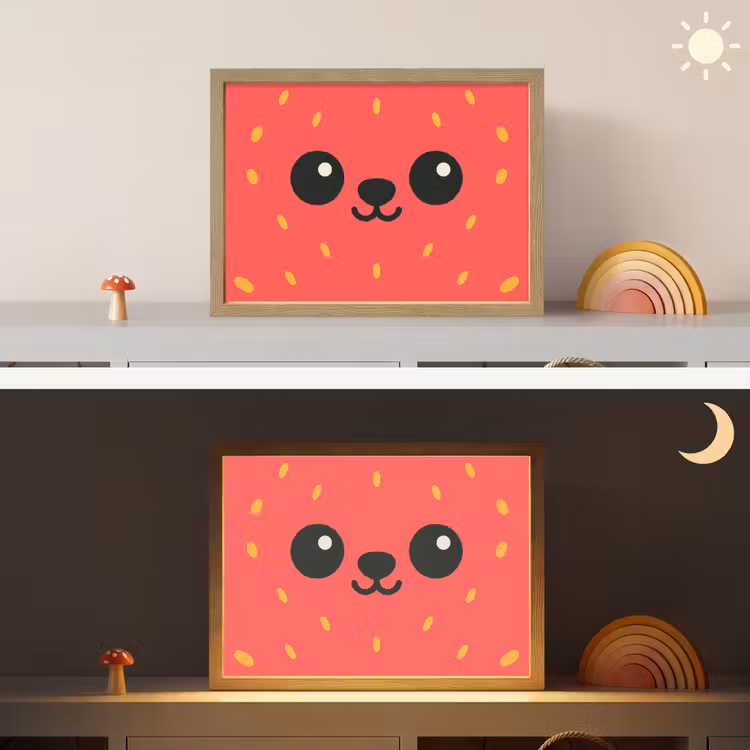 Kat - Aardbei - Cartoon Light Box met batterij (Wandlamp kind) middel -sfeer3_kind