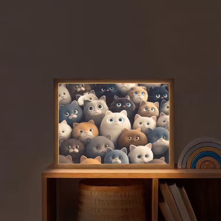 Katten - Dieren - Poes - Design - Meiden - Jongens Light Box met batterij (Wandlamp kind) middel -sfeer1_kind