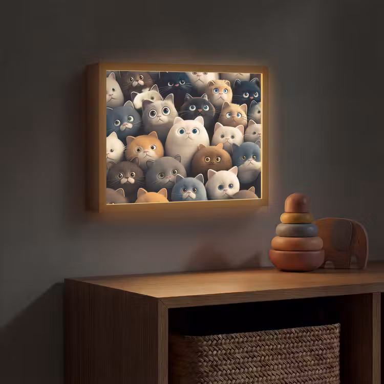 Katten - Dieren - Poes - Design - Meiden - Jongens Light Box met batterij (Wandlamp kind) middel -sfeer5_kind