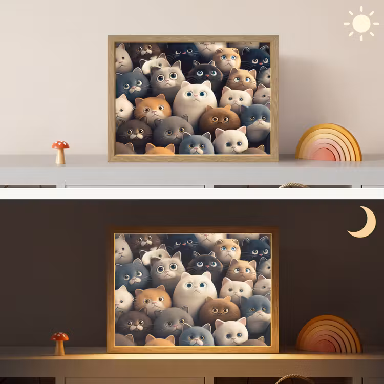 Katten - Dieren - Poes - Design - Meiden - Jongens Light Box met batterij (Wandlamp kind) middel -sfeer3_kind