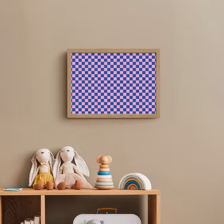 Dambord - Blauw - Patroon - Roze Light Box met batterij (Wandlamp kind) middel -sfeer2_kind