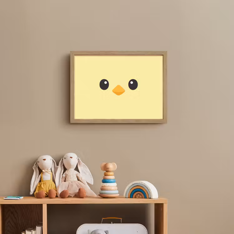 Kuiken - Vrolijk - Geel - Minimalistisch Light Box met batterij (Wandlamp kind) middel -sfeer2_kind