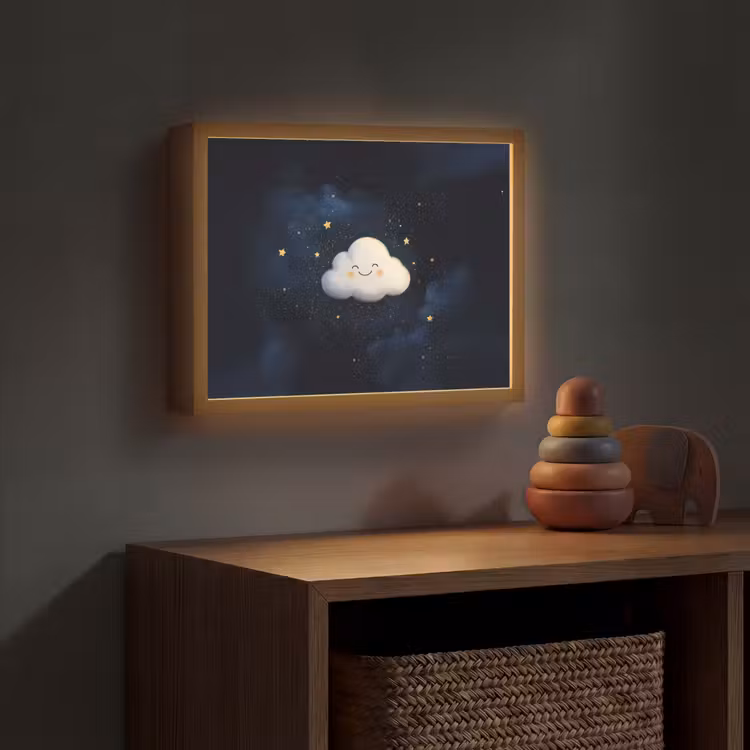 Wolkje - Gezichtje - Sterren - Donkerblauw Light Box met batterij (Wandlamp kind) middel -sfeer5_kind