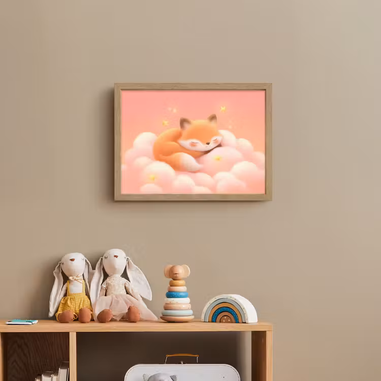 Wolken - Vos - Oranje - Sterren Light Box met batterij (Wandlamp kind) middel -sfeer2_kind