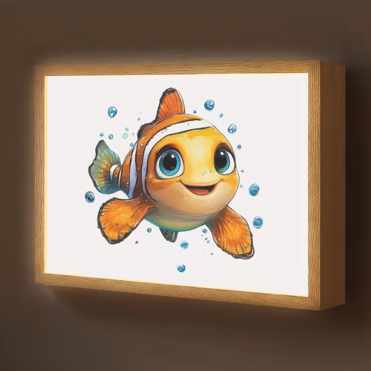 Clownvis - Oranje - Vis - Water Light Box met batterij (Wandlamp kind) middel -z3d_website