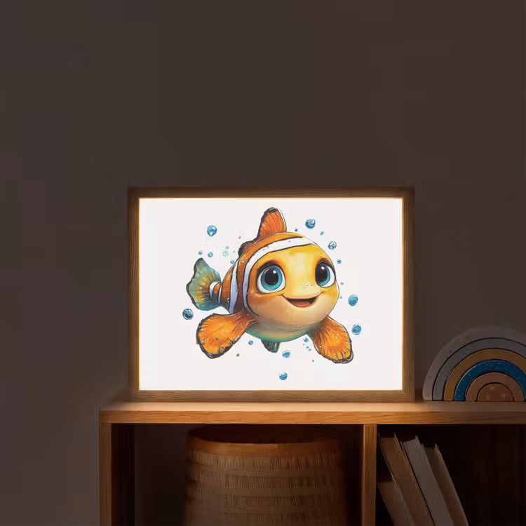 Clownvis - Oranje - Vis - Water Light Box met batterij (Wandlamp kind) middel -sfeer1_kind