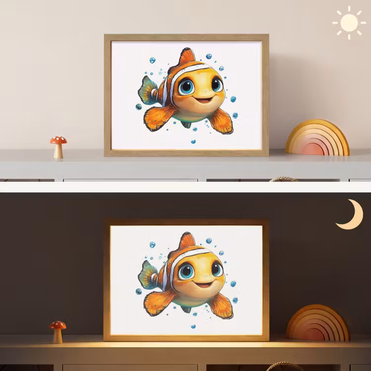 Clownvis - Oranje - Vis - Water Light Box met batterij (Wandlamp kind) middel -sfeer3_kind