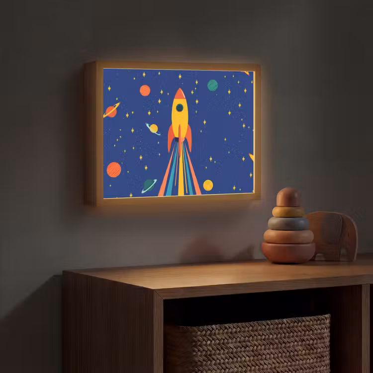 Kleurrijk - Raket - Ruimte Light Box met batterij (Wandlamp kind) middel -sfeer5_kind
