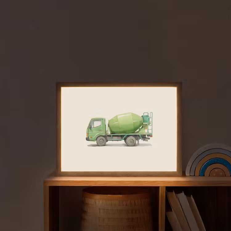 Betonwagen - Illustratie - Groen - Minimalistisch Light Box met batterij (Wandlamp kind) middel -sfeer1_kind
