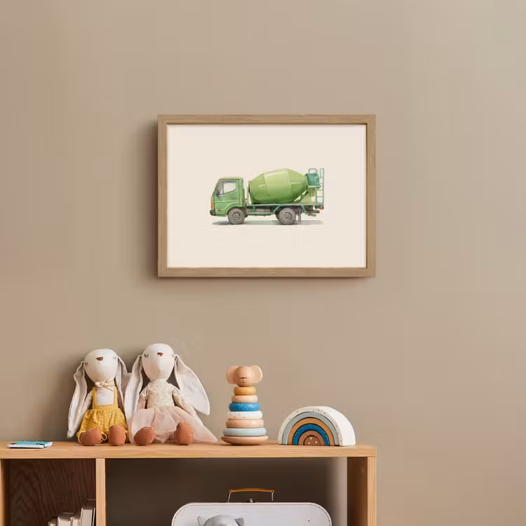 Betonwagen - Illustratie - Groen - Minimalistisch Light Box met batterij (Wandlamp kind) middel -sfeer2_kind