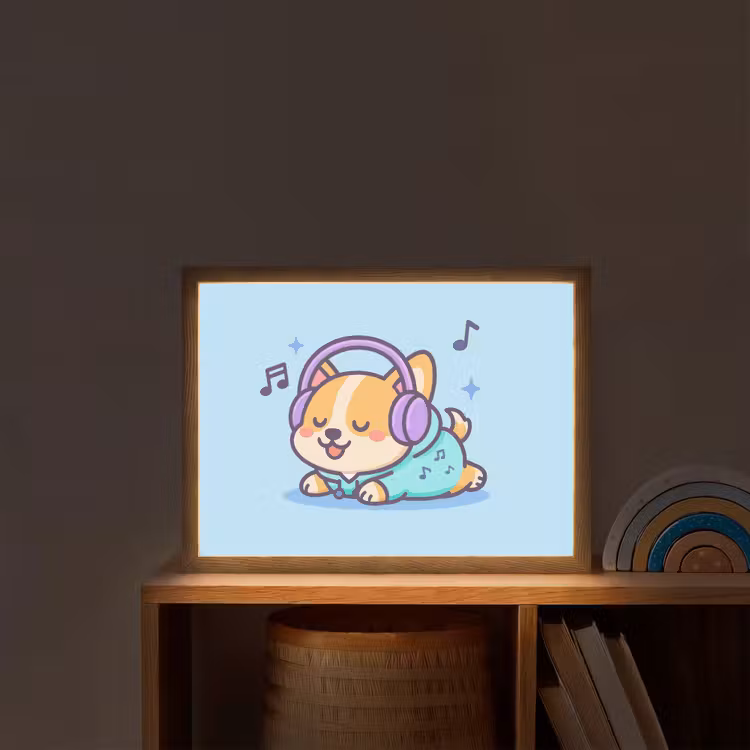 Corgi - Koptelefoon - Blauw - Muzieknoten Light Box met batterij (Wandlamp kind) middel -sfeer1_kind