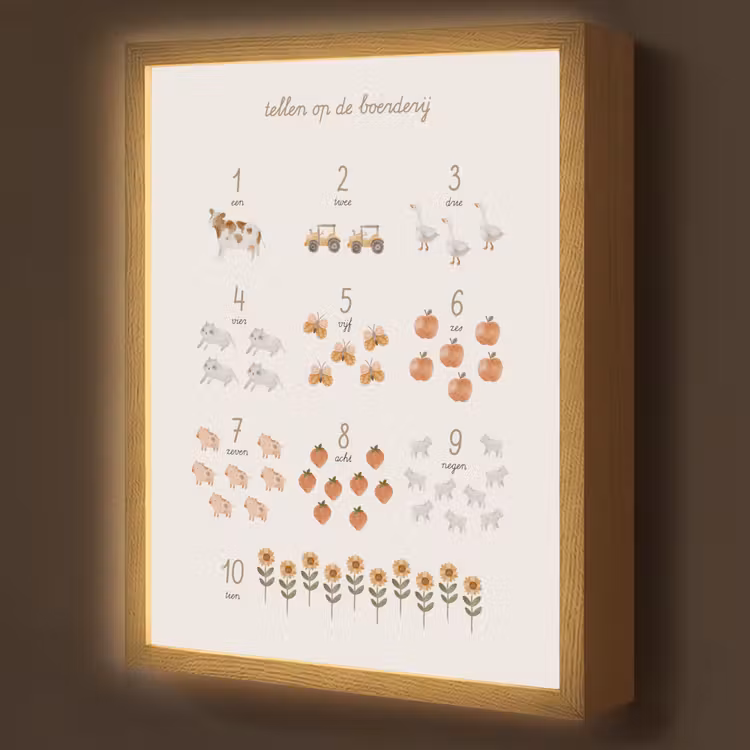Getallen tellen - Educatief - Cijfers leren - Boerderij Light Box met batterij (Wandlamp kind) middel -z3d_website