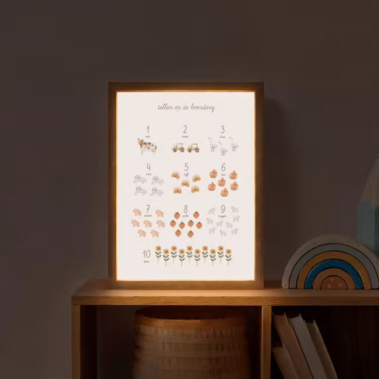 Getallen tellen - Educatief - Cijfers leren - Boerderij Light Box met batterij (Wandlamp kind) middel -sfeer1_kind