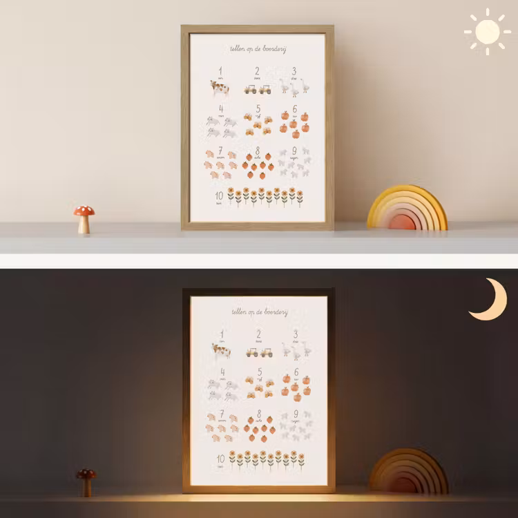 Getallen tellen - Educatief - Cijfers leren - Boerderij Light Box met batterij (Wandlamp kind) middel -sfeer3_kind