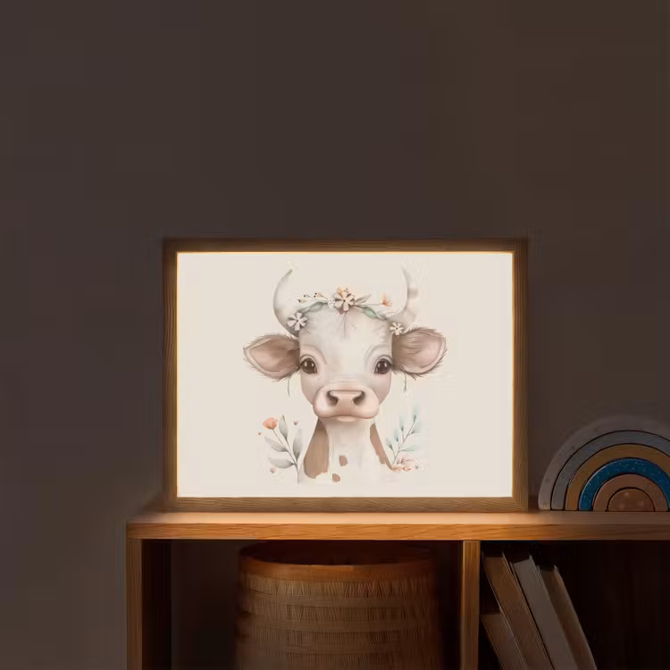 Koe - Bohemian - Kalfje - Bloemen Light Box met batterij (Wandlamp kind) middel -sfeer1_kind