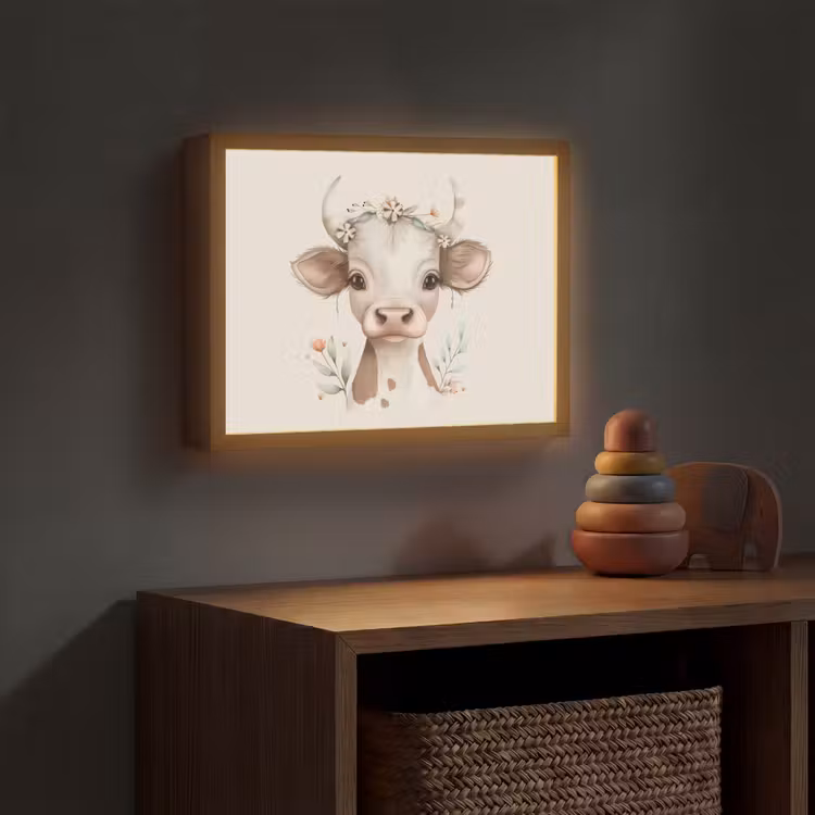 Koe - Bohemian - Kalfje - Bloemen Light Box met batterij (Wandlamp kind) middel -sfeer5_kind