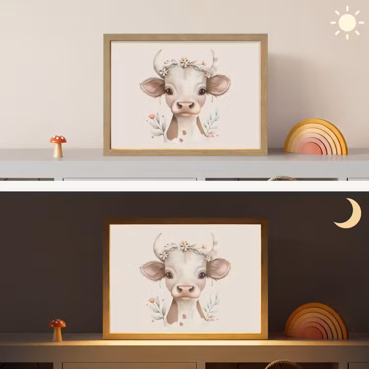 Koe - Bohemian - Kalfje - Bloemen Light Box met batterij (Wandlamp kind) middel -sfeer3_kind